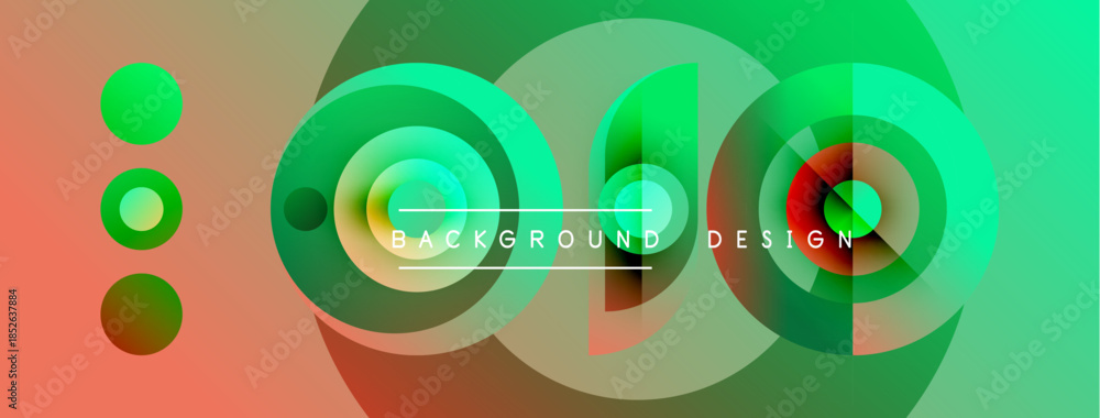 Obraz premium Abstract vibrant design features overlapping circles, gradients. Text reads background design. Colors include green, orange, teal. Modern aesthetic.