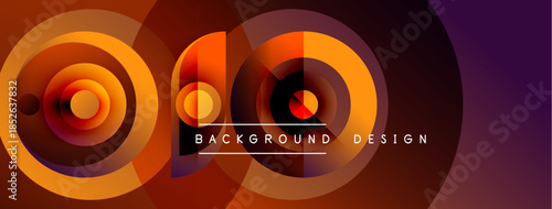 Abstract circles, vibrant colors, dynamic composition. Modern design elements create visually appealing background. Orange, purple hues dominate.
