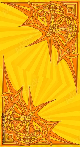 Wallpaper Mural Vibrant yellow background with complex, ornamental orange corner accents Torontodigital.ca