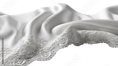 Elegant Fabric: An ethereal cloth cascades with flowing elegance, delicate textures of the textile drape and lace detail.