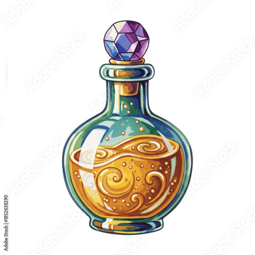 Magical Elixir Potion Bottle with Swirling Liquid.