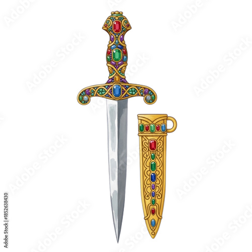 ornate jeweled dagger and scabbard.