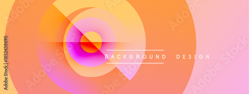 Abstract design features vibrant concentric circles. Colors blend from orange, yellow, pink, purple creating dynamic visual effect. Text reads background design.
