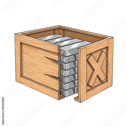 Wooden Crate Filled with Silver Ingots.