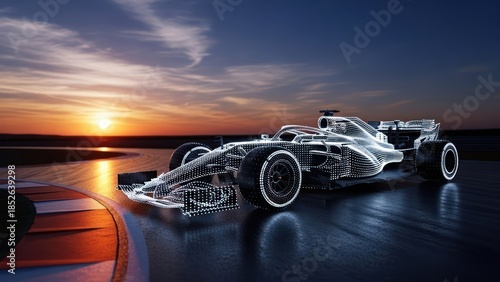 Wallpaper Mural An ethereal race car with a glowing silhouette races around a track at sunset Torontodigital.ca