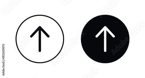Arrow pointing upward in circle and solid glyph vector design directional sign indicating up forward or advancement toward progress success in navigational and interface layout