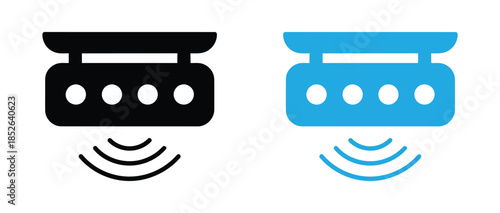 loudspeaker icon. outline icon and solid icon. Wireless speaker icons in black and blue for audio tech designs. 