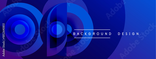 Abstract blue gradients form dynamic circular shapes. Text reads background design centered within composition. Modern visual presentation.
