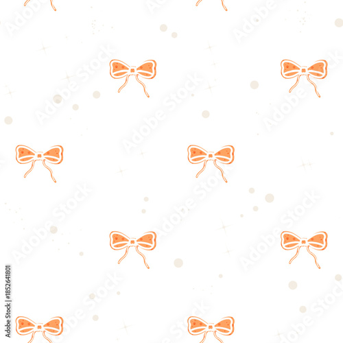 Background pattern with bows and dots on dark red surface showing a design for fabric or wallpaper use