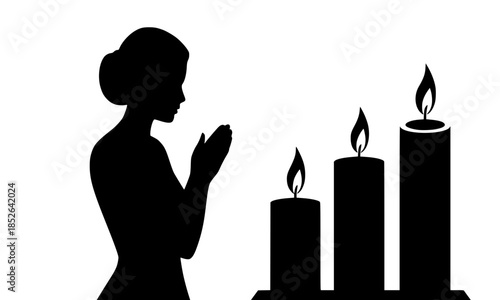 Woman Praying with Candles Silhouette – Spiritual Art