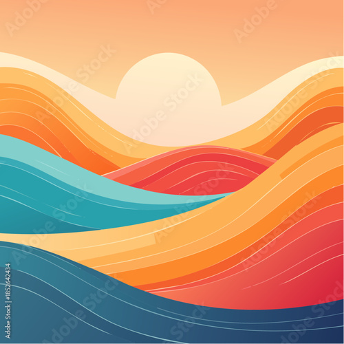 Colorful Wave Landscape with Rising Sun