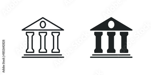 Bank Building Architecture Outline and Solid Icons Vector Set on White Background Exactly 200 Chars