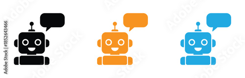 AI Chat bot icon. Robot with speech bubble. Virtual smart assistant bot. Chatbot symbol for web, mobile. Artificial Intelligence, technology or customer support service concept. Editable vector stroke