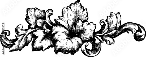 Vintage flower ornament illustration in black and white. Detailed decorative design, perfect for a vector set.