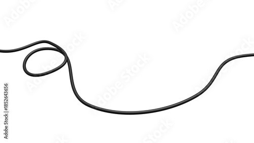 3D render of a black coiled cable with glossy surface on transparent background. Ideal for electronics, tech accessories, or industrial design visuals.