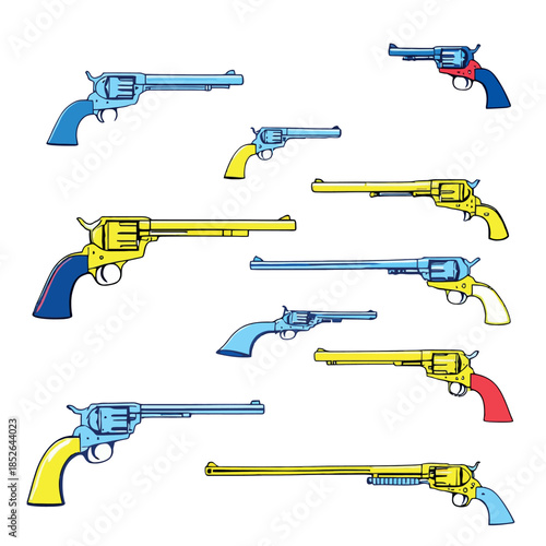 Vsai pop art cowboy revolvers seamless pattern