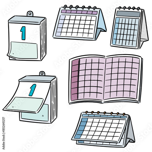 vector set of calendar cartoon