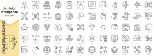 Set of artificial intelligence icons. Simple line art style icons pack. Vector illustration