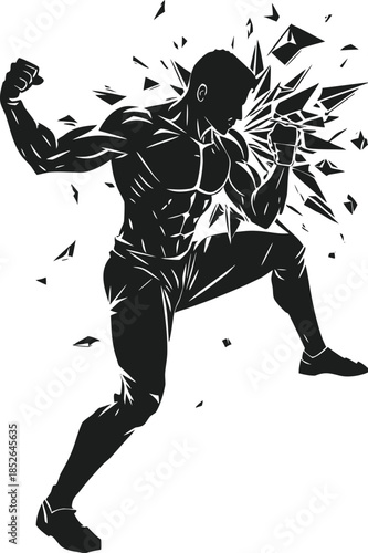 Muscular man breaking barriers