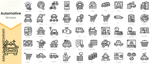 Set of automotive ecommerce icons. Simple line art style icons pack. Vector illustration