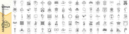 Set of circus icons. Simple line art style icons pack. Vector illustration