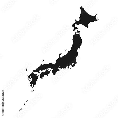 Black silhouette map of Japan isolated vector graph