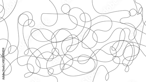Minimal Black Line Scribble Pattern on White Background Featuring Continuous Curvy Hand-Drawn Strokes, Seamless Abstract Doodle Texture Ideal for Wallpapers, Fabric Prints, Packaging, Branding.	
