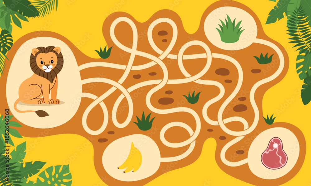 Obraz premium Kid's maze with African animals. Educational games for children and preschoolers. Vector flat cartoon illustration