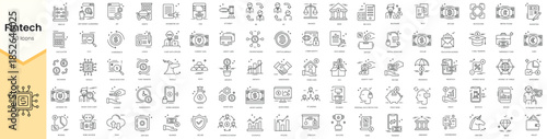 Set of fintech modern icons. Simple line art style icons pack. Vector illustration