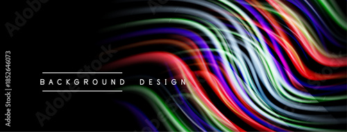 Abstract colorful waves create dynamic background. Bright lines flow, forming modern design element. Vivid hues contrast dark space.