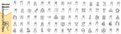 Set of mental health icons. Simple line art style icons pack. Vector illustration
