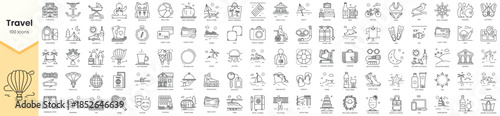 Set of travel color icons. Simple line art style icons pack. Vector illustration