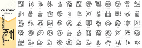 Set of vaccines and vaccination icons. Simple line art style icons pack. Vector illustration