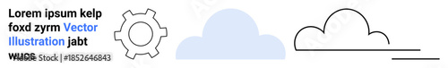Simple gear, cloud icon, and text details merge to symbolize technology, integration, and progress. Ideal for tech, development, workflow, cloud computing systems design simple landing page