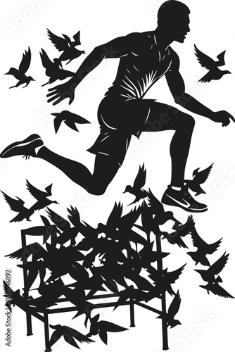 Runner disturbing a flock of birds