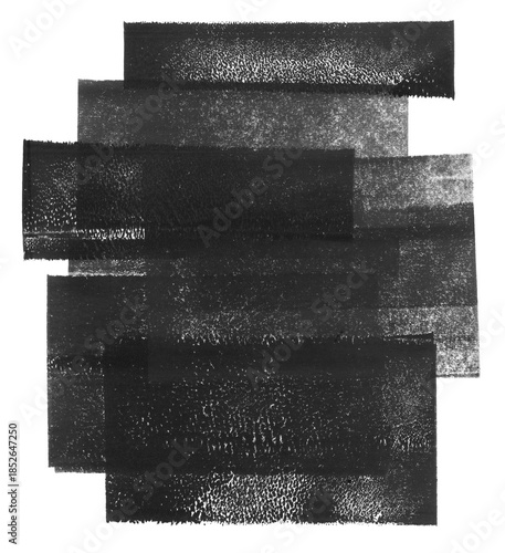 Linocut relief printing layered texture. Grunge artistic linocutting text background with geometric uneven edge. Paint roller stains, wide textured lino ink remains.	