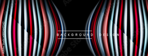 Abstract neon lines create dynamic curves. Dark background emphasizes vibrant color gradients, modern design element.