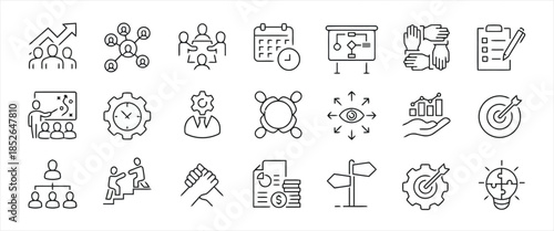 Business and teamwork icons linear vector illustration