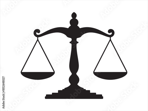 Balance scale silhouettes, justice scale icons, legal balance symbols, vector illustration, black isolated design