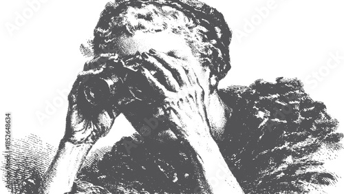 A vintage camera illustration featuring a woman photographer with a camera. Classic black and white vector art captures a moment in photography.