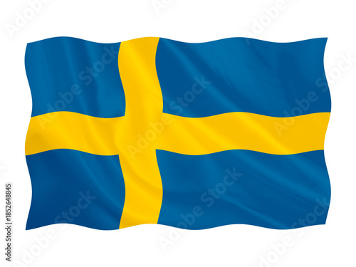 Digital composite. ..Flag of Sweden waving with a fabric overlay. ..Swedish, sverige..PNG file