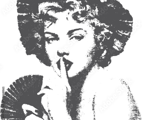 Vintage woman portrait in black and white, showcasing classic beauty in a bold design. Elegant vector illustration with simplistic lines and timeless style.