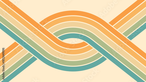Abstract background of rainbow groovy Wavy Line design in 1970s Hippie Retro style. Vector pattern ready to use for cloth, textile, wrap and other.