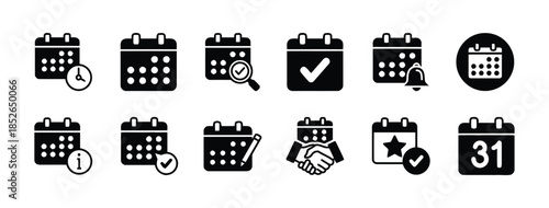 Calendar Icon Set Collection for Scheduling Events and Reminders with Various Styles and Design for Website and Mobile App on White Background