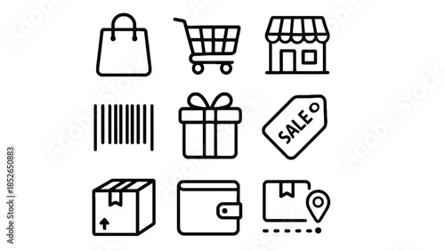 E-commerce icons for shopping, sale, gift, and online business concepts