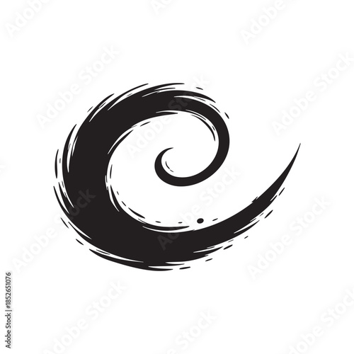 Black and white abstract spiral brush stroke blot swirl grunge ink streak vector illustration