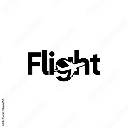 Black word flight with airplane silhouette integrated into the letter o