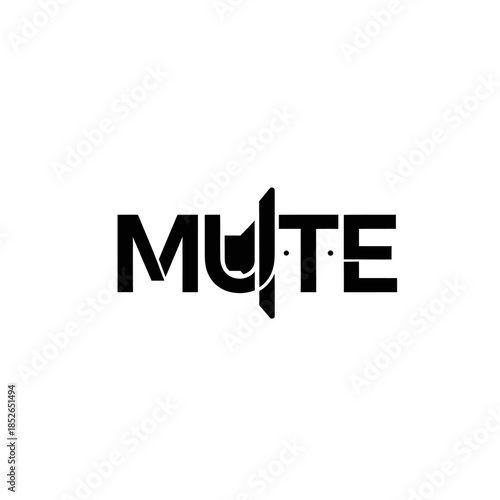 Black stylized word mute logo design with a vertical line element replacing the letter i