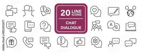 Chat dialogue line icons set vector