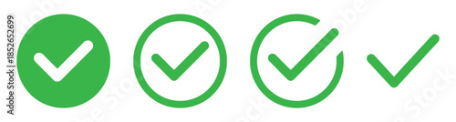 Check Mark Icons Set Symbolizing Approval Confirmation and Success in Green Circle and Tick Styles Exact 200 Characters